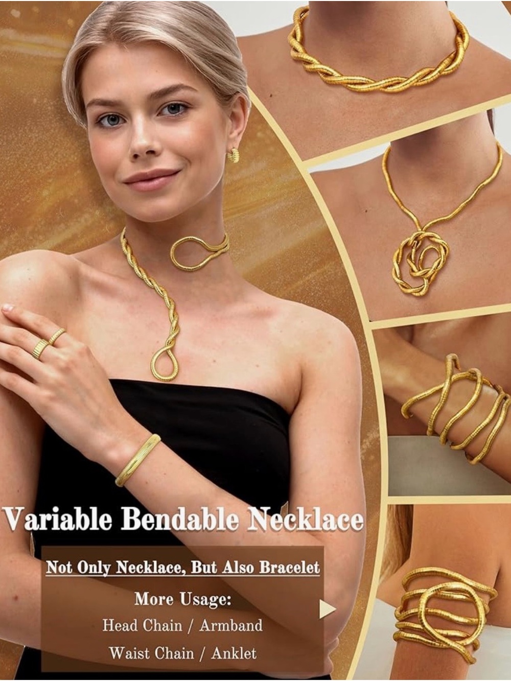 Gold-Plated Twisted Loop Necklace set - Picture 2 of 5